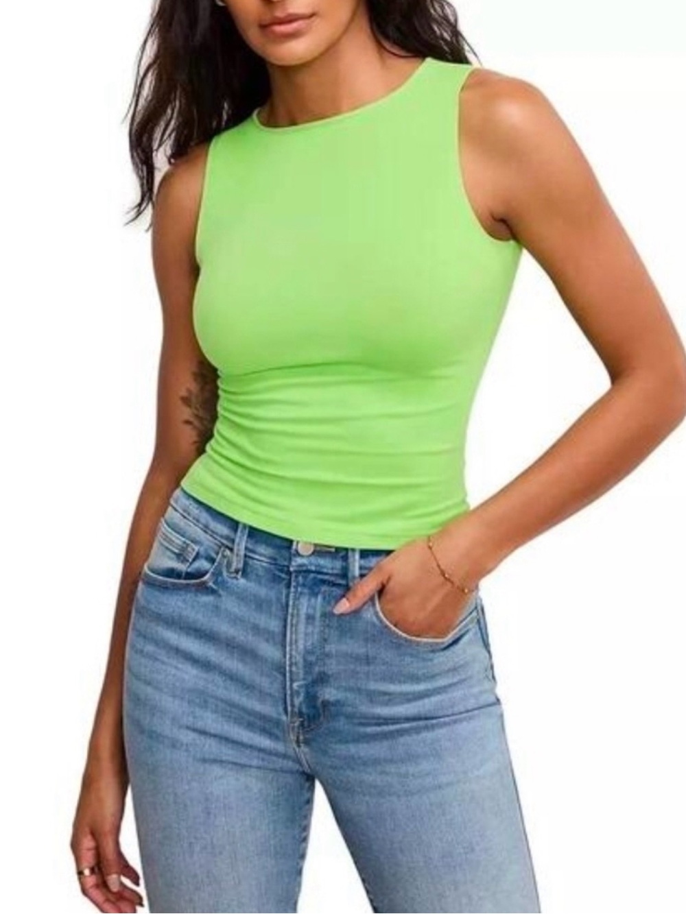 Good American Neon Lime Fitted Tank Top